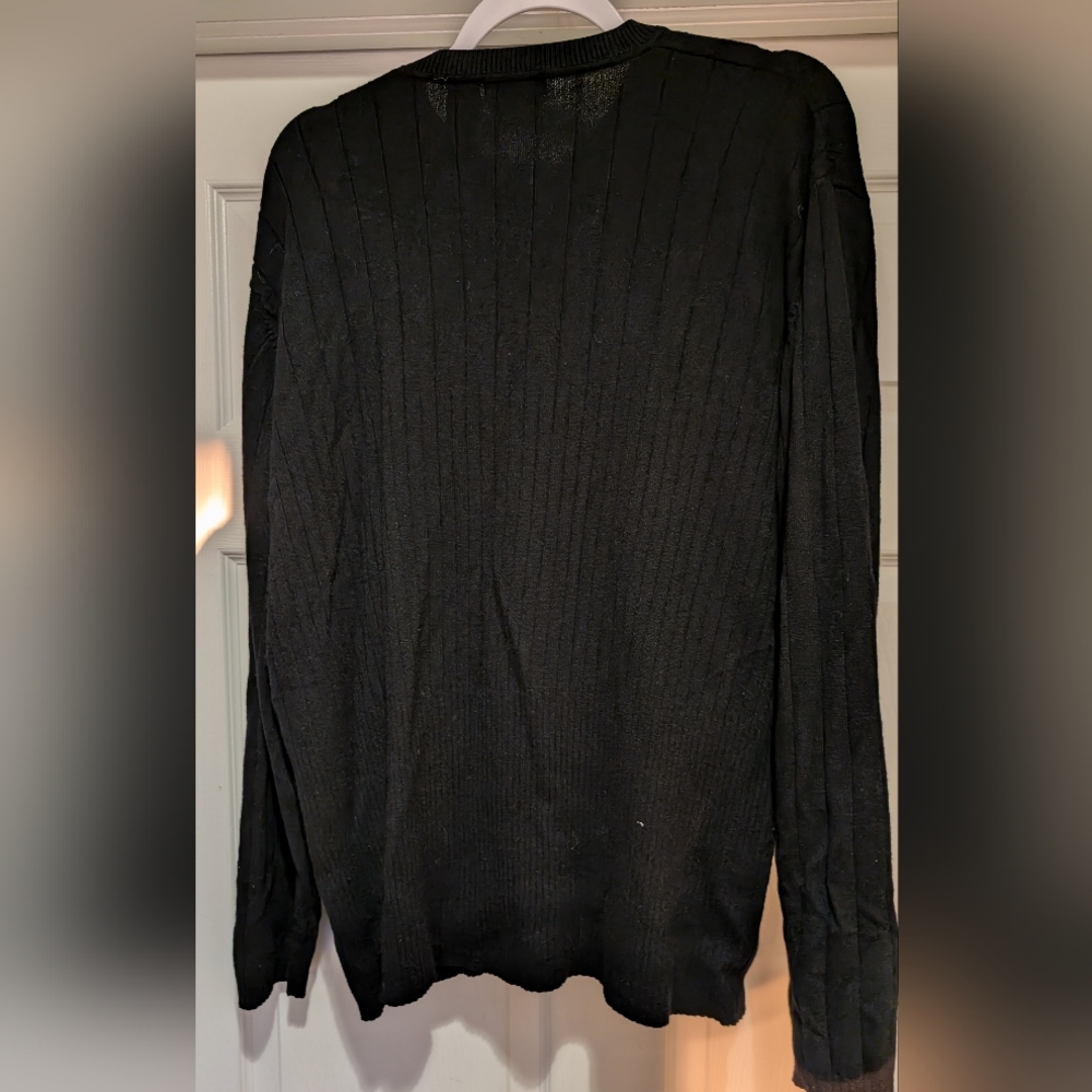 Claiborne Mens Black Long Sleeve Ribbed V-Neck Sweater Rayon Nylon Blend Size XL - Picture 2 of 14